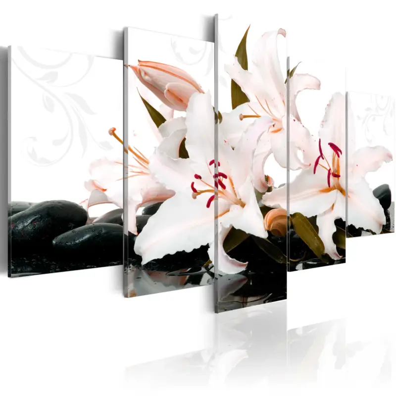 Schilderij - Zen stones and lilies - 100x50 Nouveauté