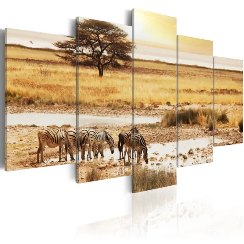 Schilderij - Zebras on a savannah - 100x50 Populaire