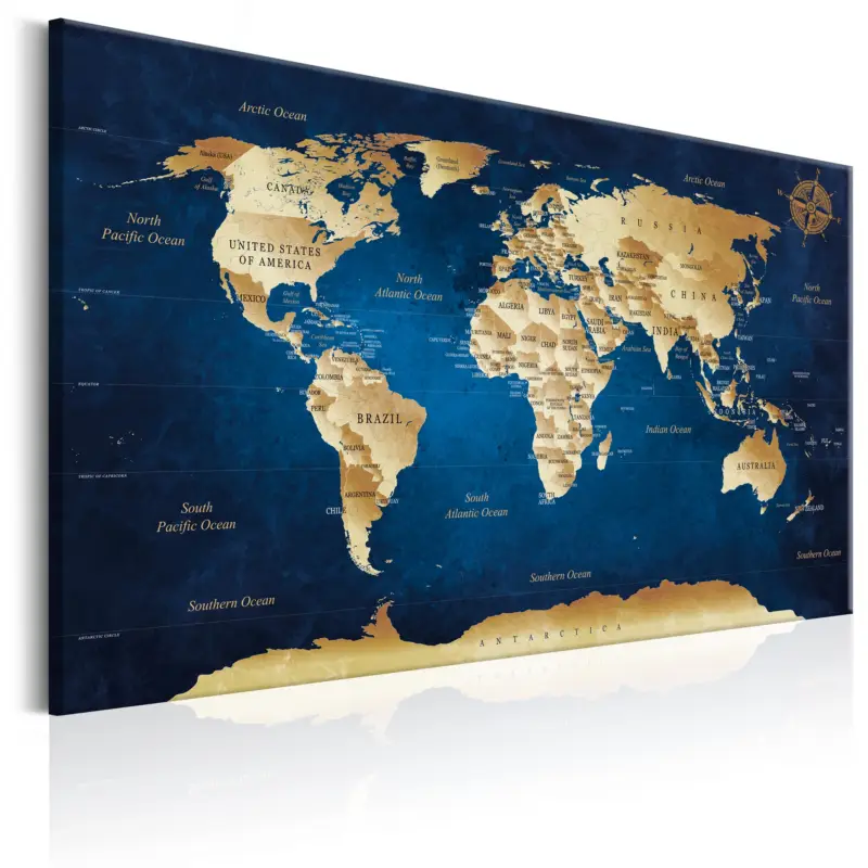 Bon Marché Schilderij - World Map: The Dark Blue Depths - 60x40