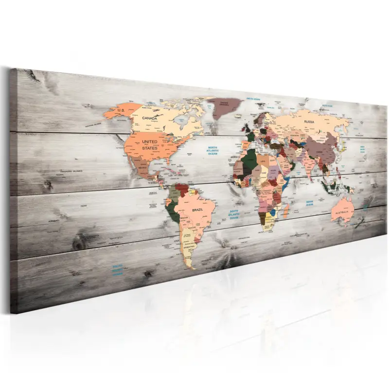 Schilderij - World Maps: Wooden Travels - 120x40 Bon Marché