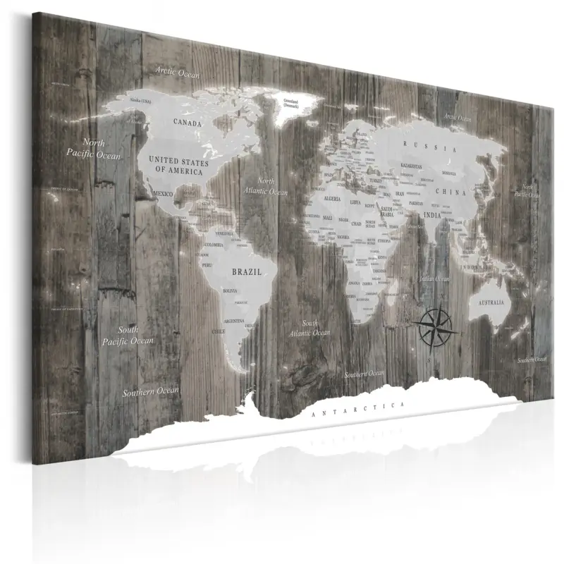 Schilderij - World Map: Wooden World - 90x60 Prix Cassé