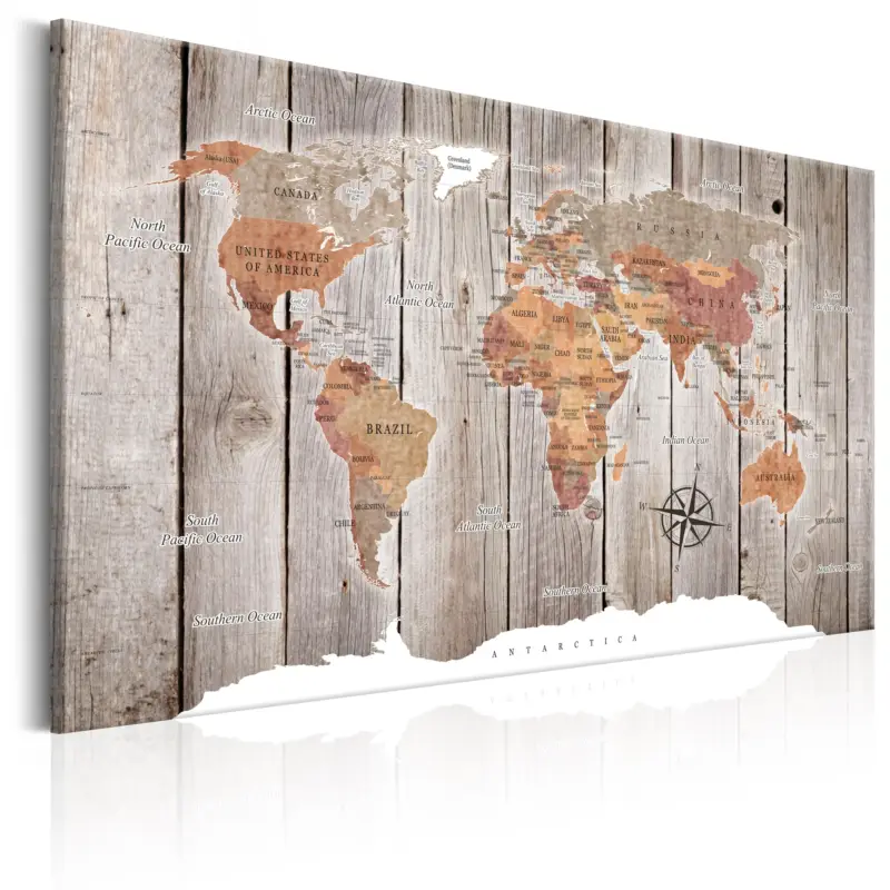 Schilderij - World Map: Wooden Stories - 90x60 Paiement Sécurisé