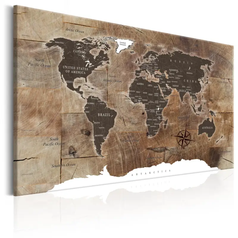 Schilderij - World Map: Wooden Mosaic - 120x80 Expédition Rapide