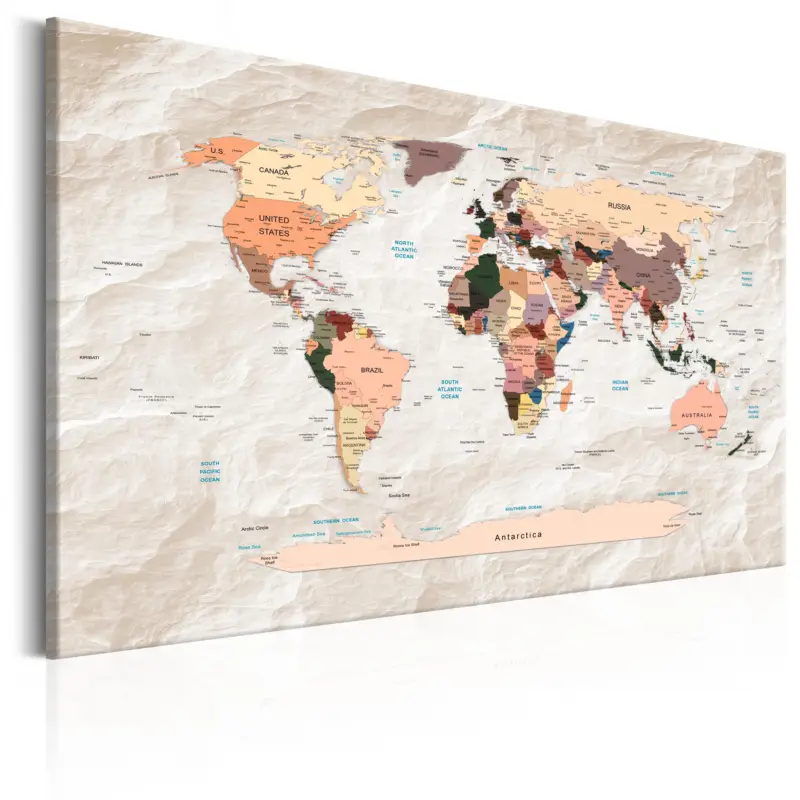 Schilderij - World Map: Stony Oceans - 120x80 Pas Cher