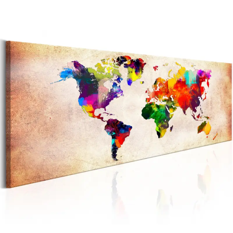 Acheter Direct Schilderij - World Map: Colourful Ramble - 150x50