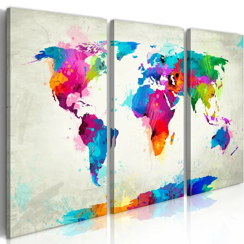 Soldes Schilderij - World Map: An Explosion of Colors - 90x60