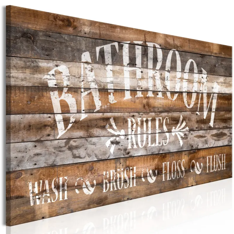 Solde Schilderij - Wooden Board: Bathroom Rules (1 Part) Narrow - 120x40