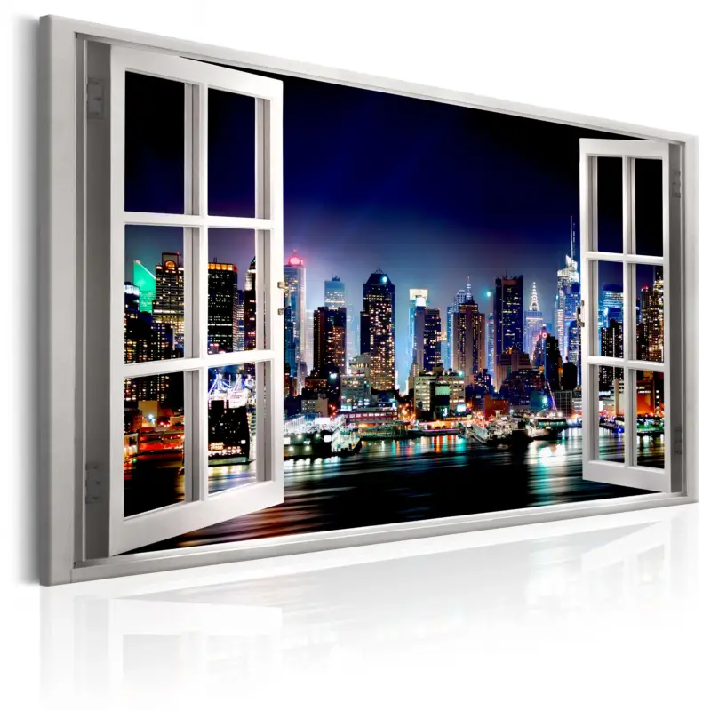 Bon Plan Schilderij - Window: View of New York - 90x60