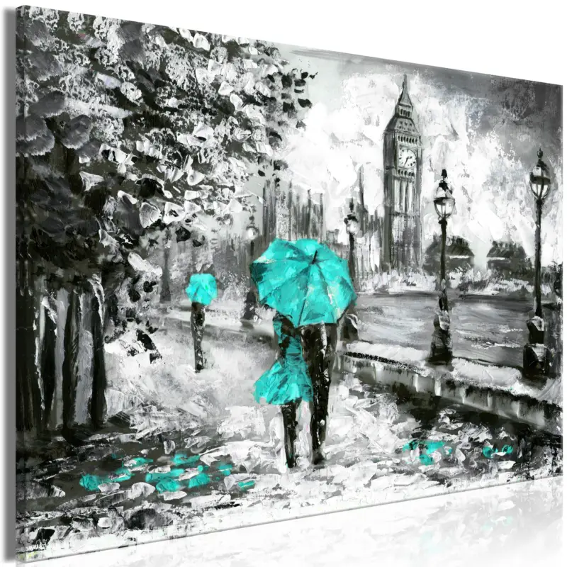 Acheter Direct Schilderij - Walk in London (1 Part) Wide Turquoise - 90x60