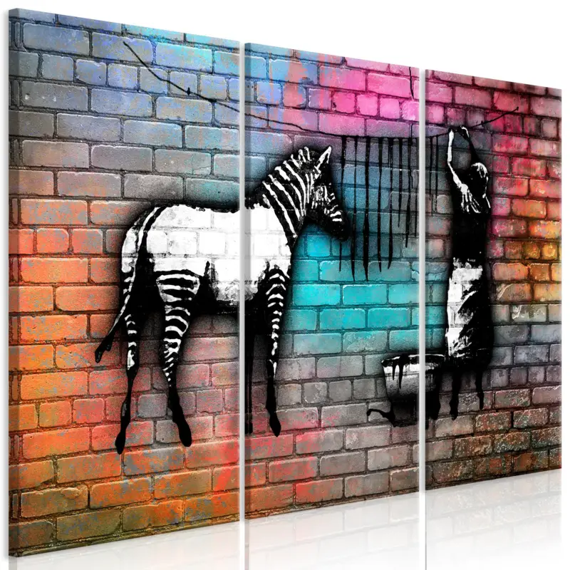 Vente Directe Schilderij - Washing Zebra - Colourful Brick (3 Parts) - 120x80