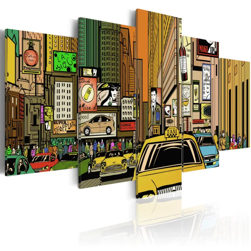 Livraison Express Schilderij - The streets of New York City in cartoons - 100x50