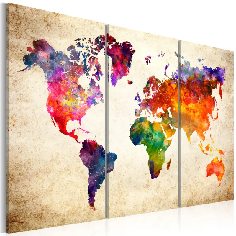 Réduction Schilderij - The World's Map in Watercolor - 120x80