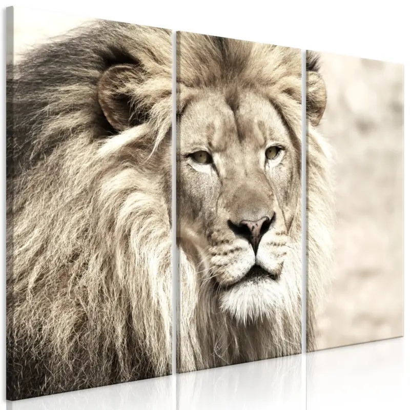 Super Prix Schilderij - The King of Beasts (3 Parts) Beige - 120x80