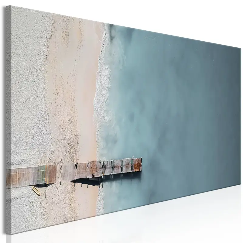 Solde Schilderij - Sea and Wooden Bridge (1 Part) Narrow Grey - 150x50