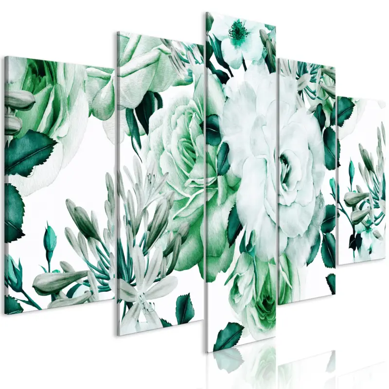Soldes Schilderij - Rose Composition (5 Parts) Wide Green - 100x50