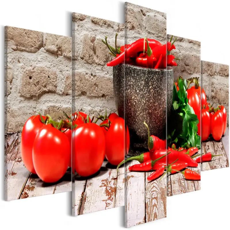 Soldes Schilderij - Red Vegetables (5 Parts) Brick Wide - 100x50