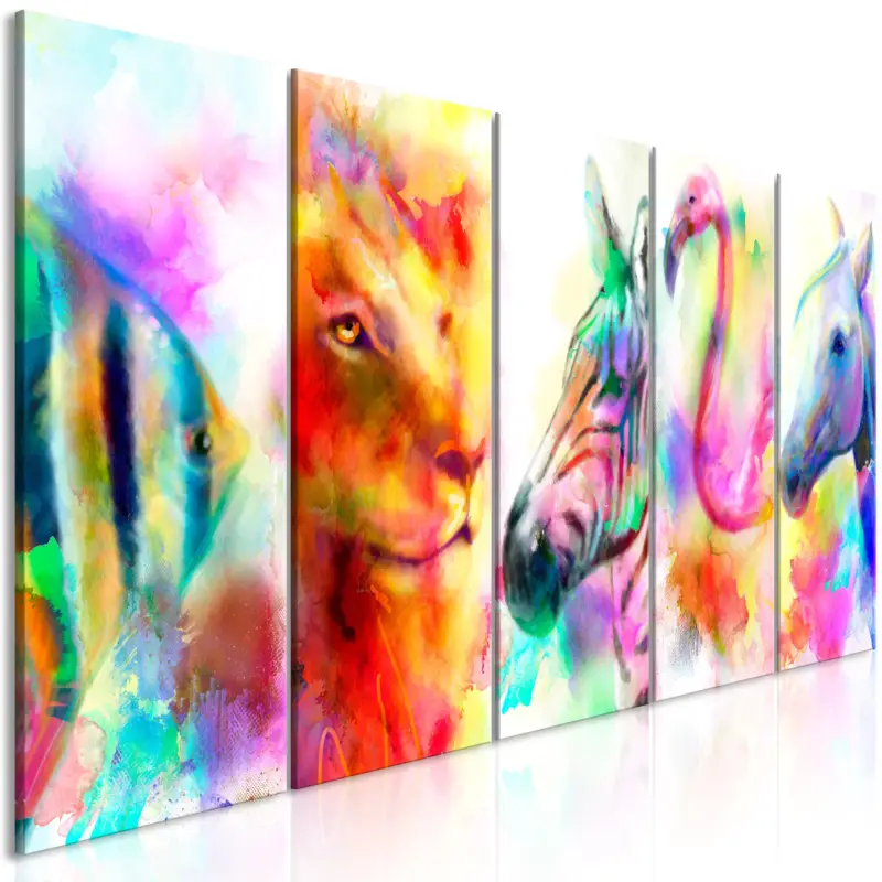 Authentique Schilderij - Rainbow Watercolours (5 Parts) Narrow - 225x90