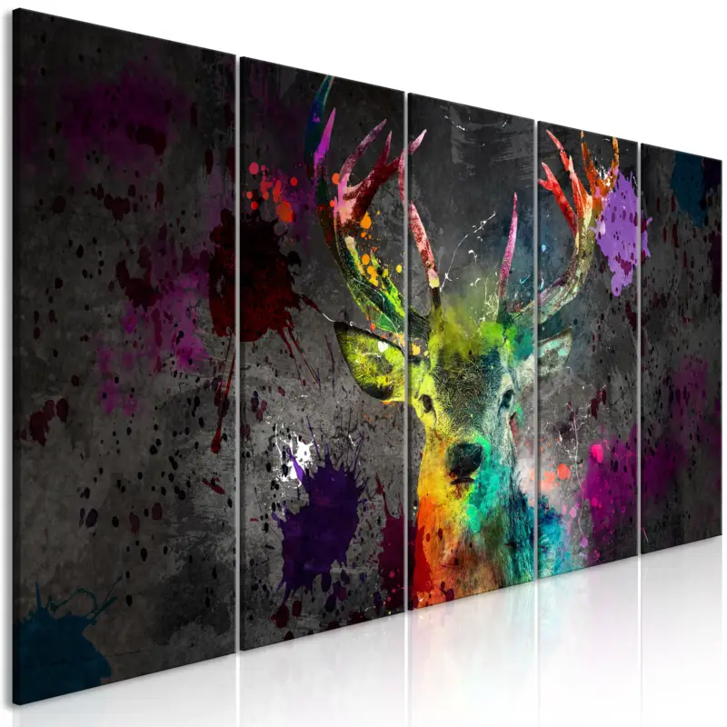 Super Prix Schilderij - Rainbow Deer (5 Parts) Narrow - 225x90