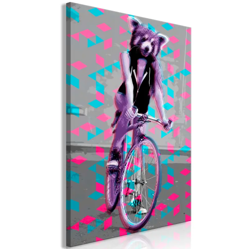 Authentique Schilderij - Raccoon On The Bike (1 Part) Vertical - 80x120