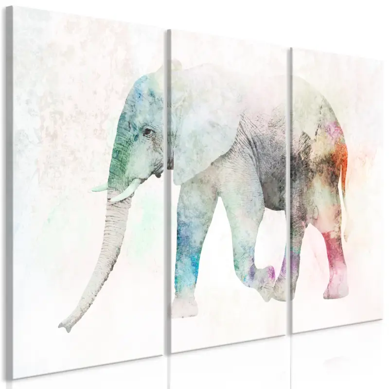 Achat Immédiat Schilderij - Painted Elephant (3 Parts) - 90x60