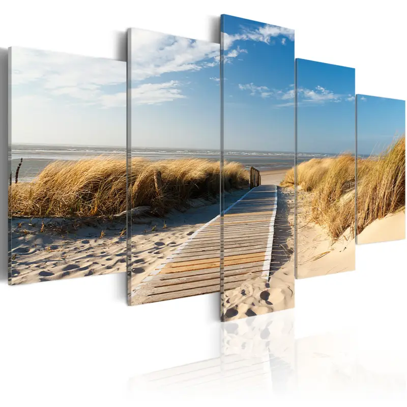 Vente Flash Schilderij - Onbewaakte strand - 5 stuks - 100x50