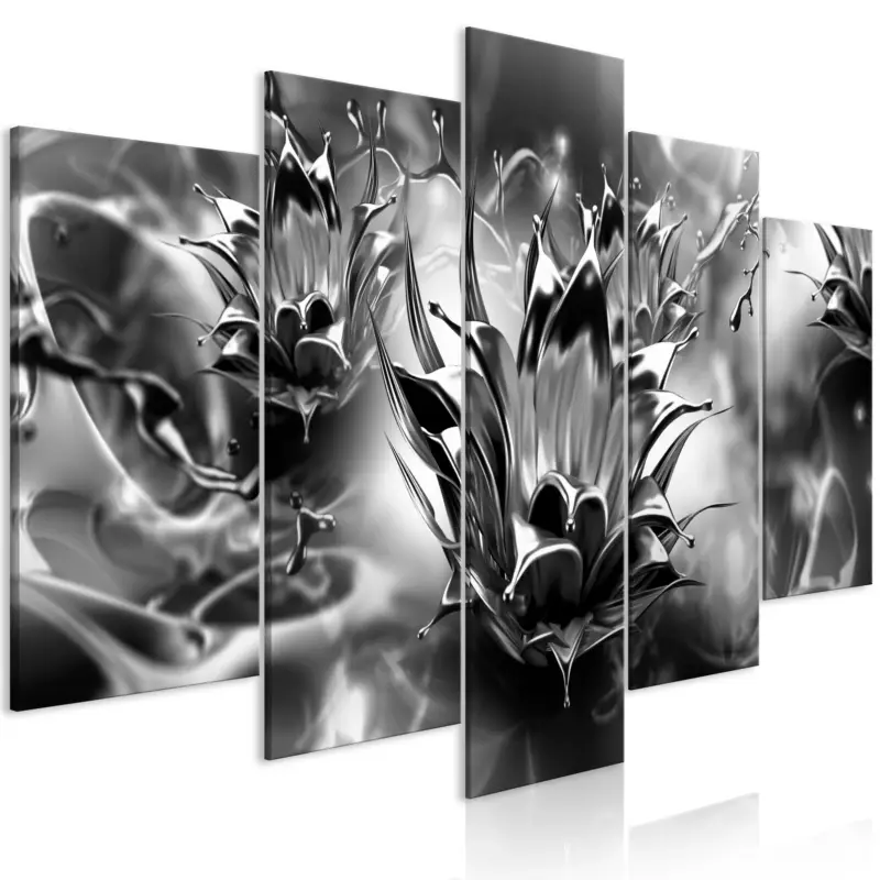 Bon Marché Schilderij - Oily Flower (5 Parts) Wide Black and White - 100x50