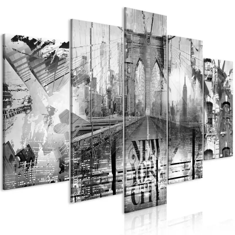 Certifié Schilderij - New York City Collage (5 Parts) Wide Black and White - 200x100