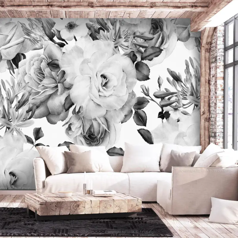 Vente Directe Fotobehang - Sentimental Garden (Black and White) - 350x245