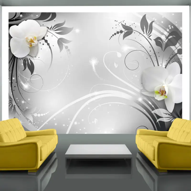 Acheter Direct Fotobehang - Orchids on silver - 400x280