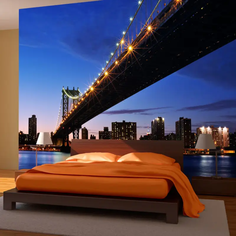 Achat Immédiat Fotobehang - Manhattan Bridge 's avonds verlicht - 350x270