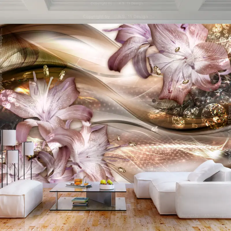 Vente Directe Fotobehang - Lilies on the Wave (Brown) - 350x245