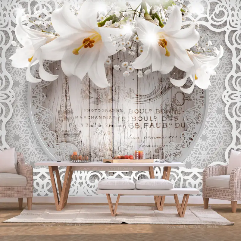 Acheter En Ligne Fotobehang - Lilies and Wooden Background - 350x245