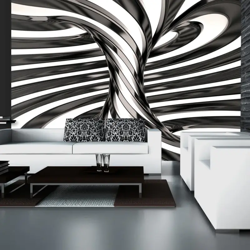 Vente Flash Fotobehang - Black and white swirl - 400x280