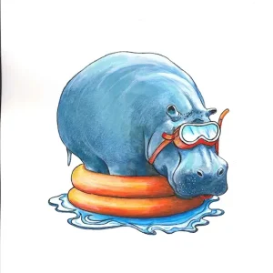 Achat Immédiat nijlpaard in bad posters & art prints door Luc Houweling - Premium Poster - 50x70