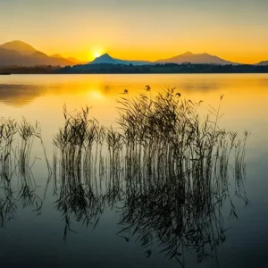 Zonsondergang bij de Hopfensee posters & art prints door Walter G. Allgöwer - Premium Poster - 50x70 Prix Bas