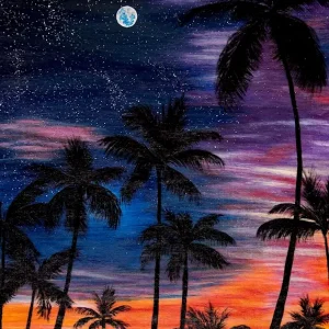 Zonsondergang met palmbomen posters & art prints door Rimma Savina - Premium Poster - 50x70 Petit Prix