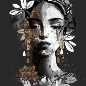 Woman Face Portrait with Floral Elements posters & art prints door Bella Eve - Premium Poster - 50x70 Réduction