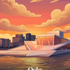 Zonsondergang in het iconische operahuis van Oslo posters & art prints door Ilham Dwi Saputra - Premium Poster - 50x70 Expédié Aujourd’hui