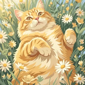 Zongebruinde Roodharige Kat in een madeliefjesweide posters & art prints door Daryl - Premium Poster - 50x70 Livraison Gratuite