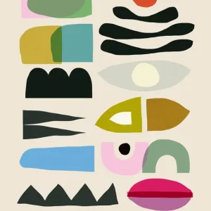 Abstracte Harmonie: Een speelse compositie van vormen en kleuren posters & art prints door Dan Hobday - Premium Poster - 50x70 Offre Limitée