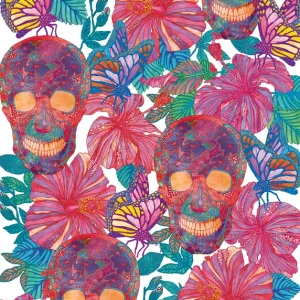 Achat Immédiat Levendig bloemig schedelpatroon: een viering van leven en dood posters & art prints door Nicole Bustamante - Premium Poster - 50x70