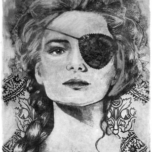 Woman with eyepatch posters & art prints door Katarina Nilsson - Premium Poster - 50x70 Livraison Gratuite