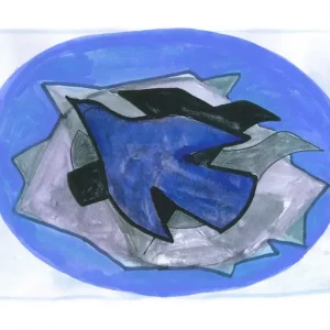 Abstracte blauwe vogel op een turquoise achtergrond posters & art prints door Isabelle Brent - Premium Poster - 50x70 Remise