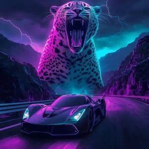 Achat Immédiat De Roar Tiger en Supercar Cyberpunk-stijl posters & art prints door Artzy Cyberpunk - Premium Poster - 50x70