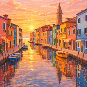 Zonsondergangkleuren van Burano posters & art prints door Mandala - Premium Poster - 50x70 Bon Plan