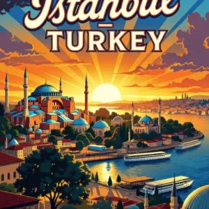 Zonsondergang boven Istanbul: Een vintage reisposter posters & art prints door Uzi Quroy - Premium Poster - 50x70 Promotion