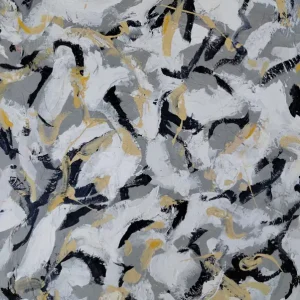 Abstracte Wervelwind: Een dans van monochroom en goud posters & art prints door Michael Cross - Premium Poster - 50x70 Quantité Limitée