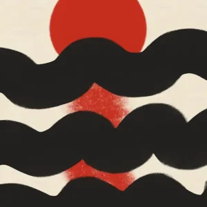 Abstracte Golven en Rijzende Zon posters & art prints door Deepthi s - Premium Poster - 50x70 Dernière Chance