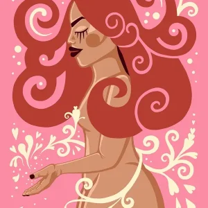 Woman with love message, Pink posters & art prints door Therese Ekman - Premium Poster - 50x70 Petit Prix