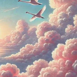 Zwanen en roze wolken posters & art prints door Erikssonsdesign - Premium Poster - 50x70 Dernière Chance